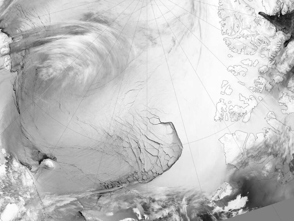 Image from space of ice fractures in the Beaufort Sea. 