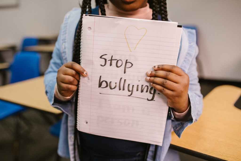 A notebook with the words, "stop bullying" with a heart.