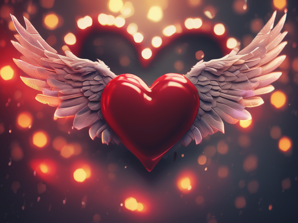 A solid red heart with angel wings.