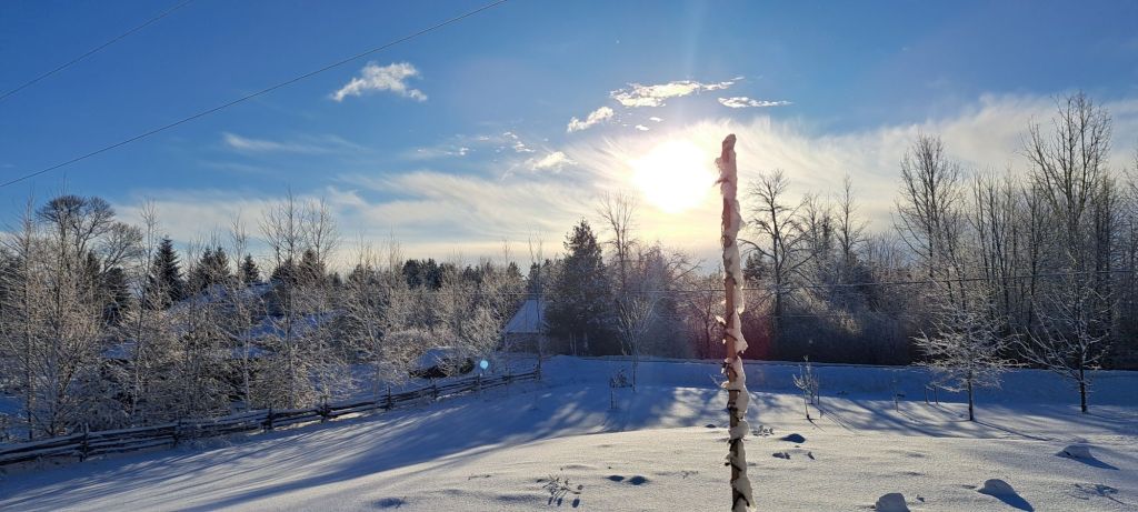 A cold, snowy, winter scene.