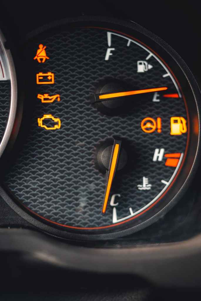A photo of the instrument panel on a car dashboard