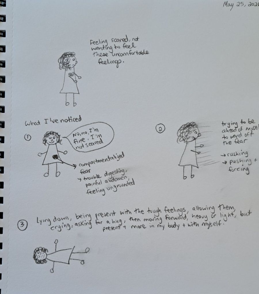 Cartoon like sketches of Bradlee processing or avoiding her emotions.
